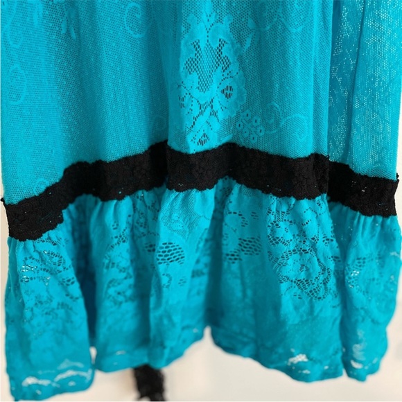 Betsey Johnson RARE aqua floral dot net dress w/slip. Black label, size M - Picture 9 of 10